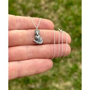 Sterling Silver Dimensional Fox Necklace, Silver Dimensional Fox Necklace